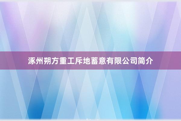 涿州朔方重工斥地蓄意有限公司简介