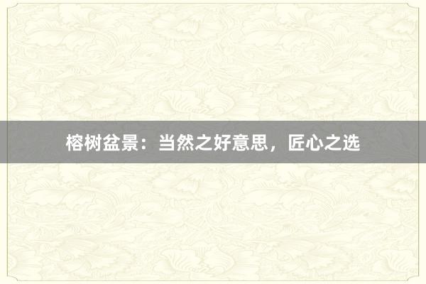 榕树盆景：当然之好意思，匠心之选